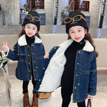 女童牛仔加绒派克服秋冬款2025新款儿童韩版时尚小女孩中长款外套