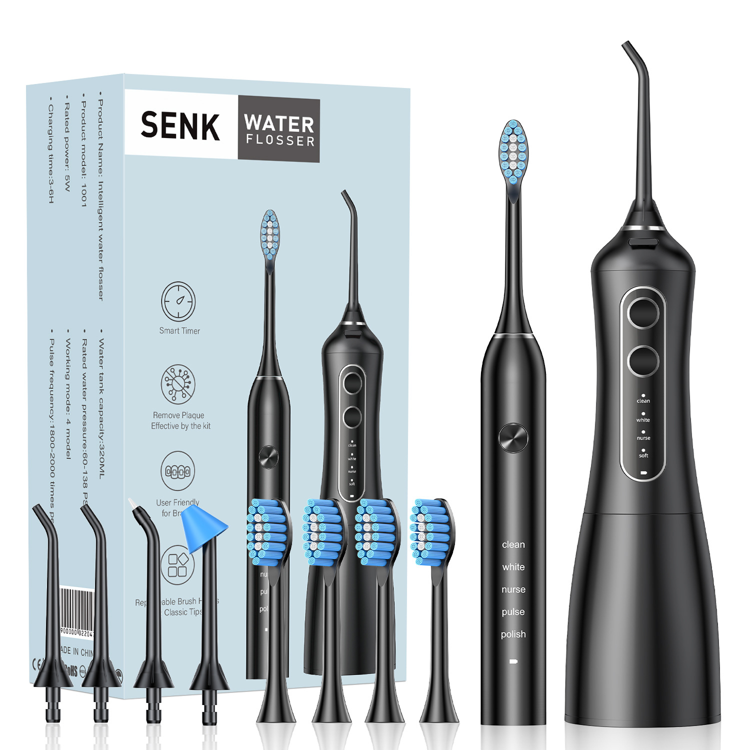 Combo de hilo dental, irrigador bucal y cepillo de dientes eléctrico personalizado de fábrica, nuevo modelo transfronterizo 1001+310A, paquete combinado.