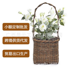 质朴手工编织藤条手提花篮鲜花绿植花器藤编插花蓝桌面藤艺手工篮