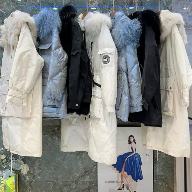 广州十三行冬季新款白鸭绒羽绒服女长款面包服韩版外套女装批发