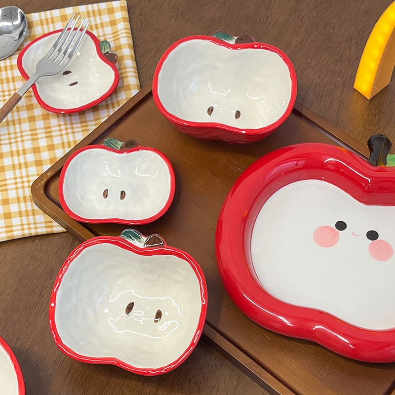 High-value Apple Tableware Underglaze Color Household Bowl and Dish suit Cute Ins Style Rice Bowl Sauce Dish Breakfast Plate