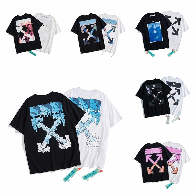 OFF 欧美21SS春夏新款溶解水滴泼墨印花短袖 OW男女同款T恤