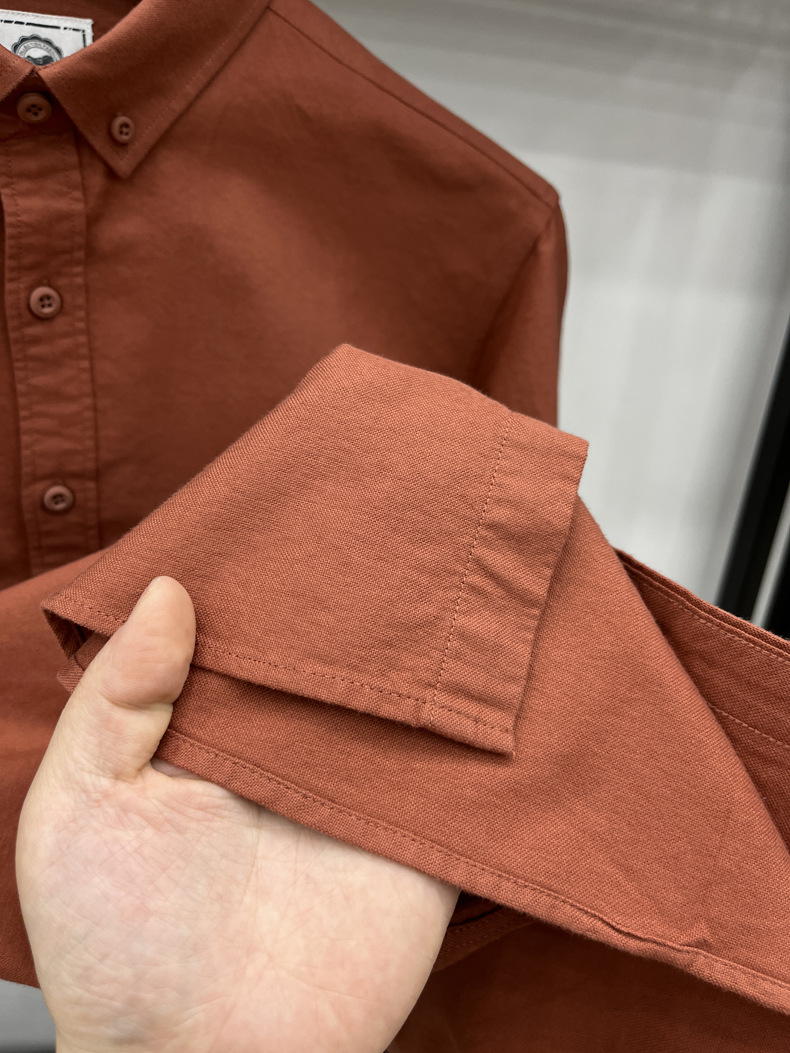 Men's Long-sleeve Embroidered Shirt Solid Colour Casual Autumn Top_voghion.com