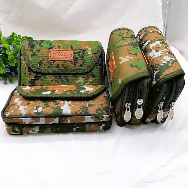 L2222 horizontal de 7 pulgadas de tres capas de camuflaje bolsa de cintura bolsa de teléfono móvil monedero bolsa de lona bolsa de sitio de construcción 10 yuanes