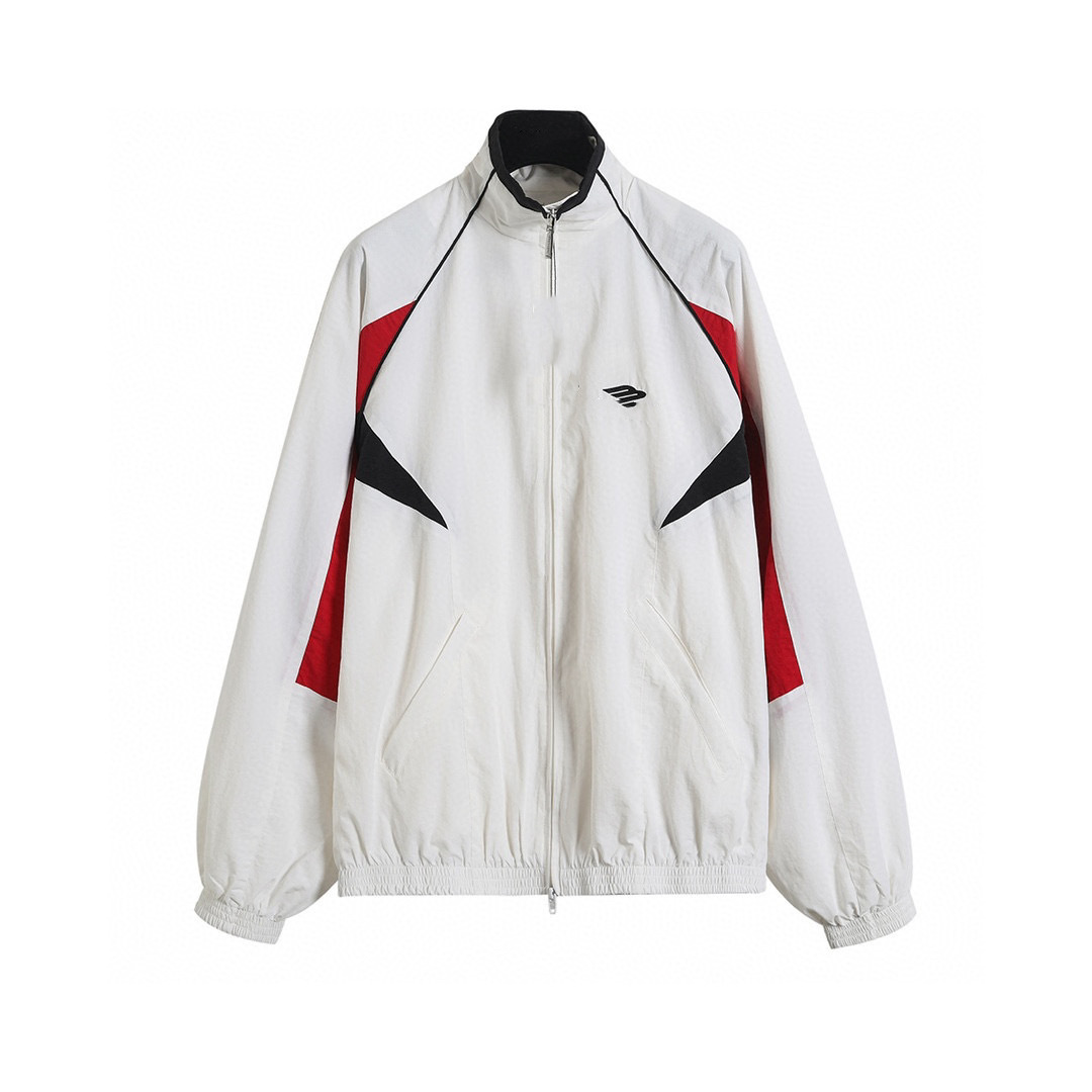 High-end unisex 3B red and white patchwork embroidered logo sports woven nylon loose casual suit (cross-border e-commerce)