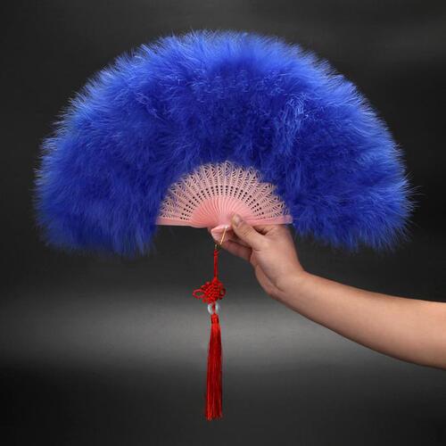 White Feather Fan Full Velvet Thickened Cheongsam Catwalk Folding Fan Boutique Night Dance Folding Fan for Women