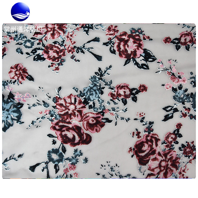 远销欧美的女装丝绒面料烂花锦粘绒&厂家供应
