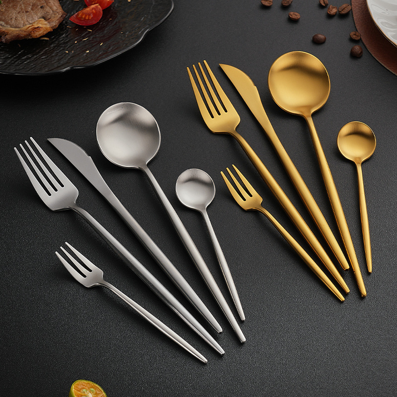 Cross-Border 304 Stainless Steel Spoon Portuguese Tableware Steak Knife and Fork Western Food Hotel Spoon Dessert Spoon and Fork for Home Use