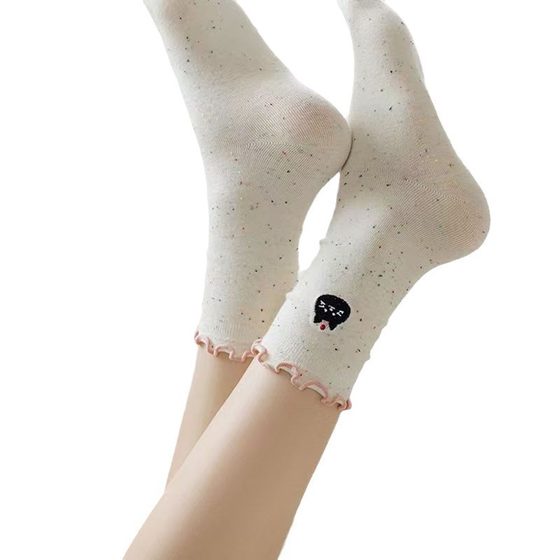 Autumn and winter socks ladies tube socks curling cat cute animal cartoon wood ear student cotton socks piled socks