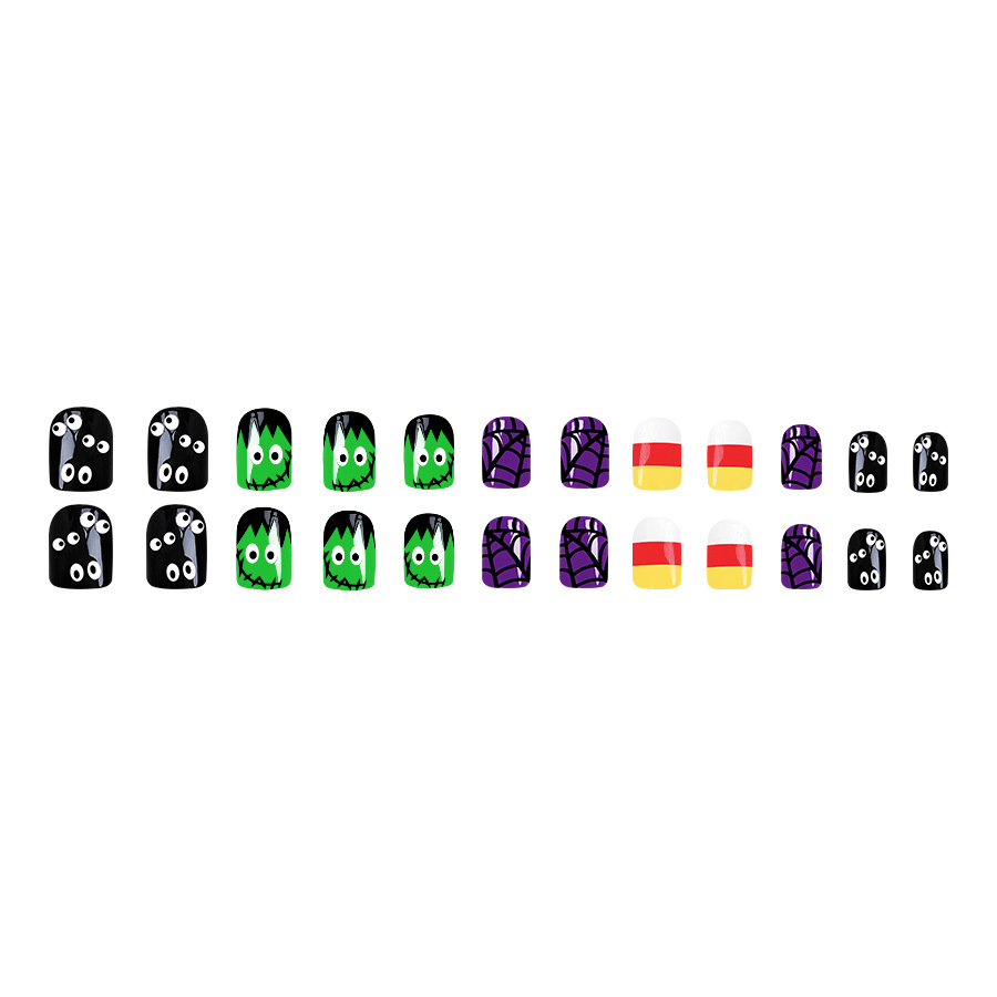 Nail Art Court Paillettes Halloween Multicolore Toile d'araignée Noire Horreur Globe Oculaire Monstre Vert 2024 Nouveau 24_voghion.com