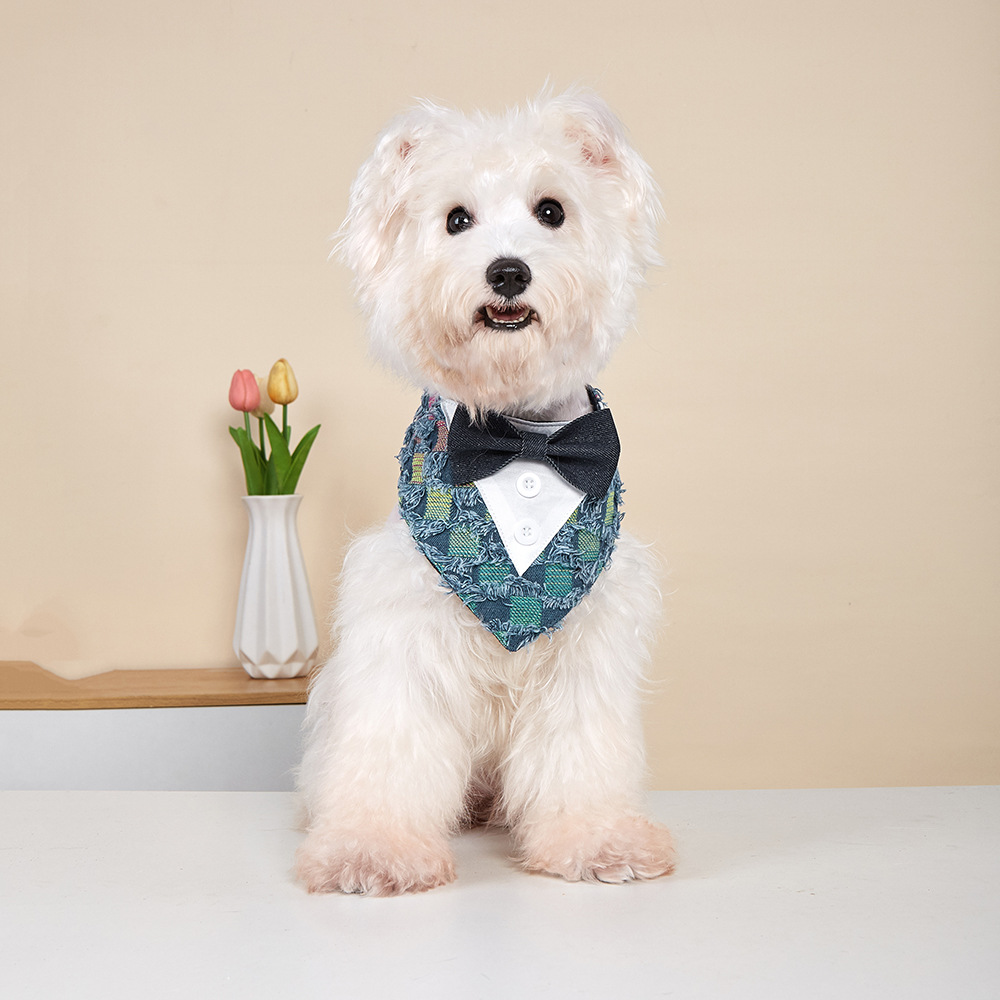 TANPOPO transfronterizo nuevo vaquero casual bordilla mascota fiesta decoración trajes toallas de saliva para mascotas toallas triangulares