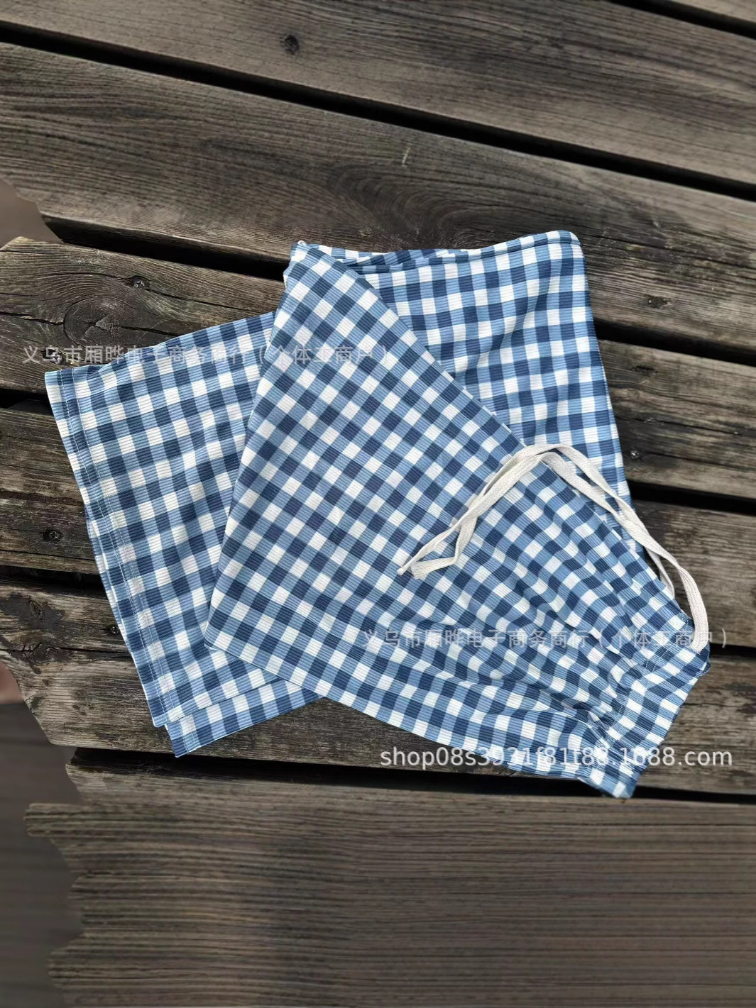 Pantalones Anchos Rectos a Cuadros de Seda de Hielo Poliéster para Verano image 3