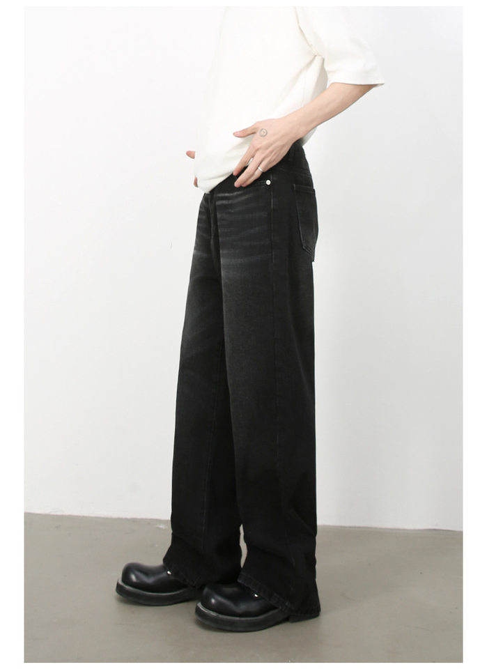 Quần jean nam ống rộng ống đứng phong cách Hàn, cạp vừa, denim cotton thoáng mát — Màu xanh lam, Đen xám chi tiết 7