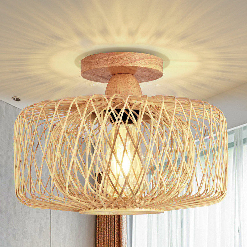 Cross-border living room lamp hand-woven ceiling lamp simple double-layer lampshade handmade lighting bamboo living room ceiling lamp Cross-border living room lamp hand-woven ceiling lamp simple double-layer lampshade handmade lighting bamboo living room ceiling lamp