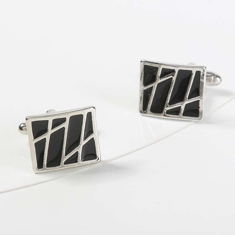 New spot square diagonal stripes enamel paint metal cufflinks men's French shirt cufflinks_voghion.com