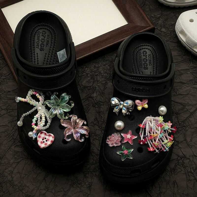 Cross-border New Hole Shoes Shoe Flower DIY Color Iris Flower Flower Cluster Butterfly Shoe Buckle Removable Shoe Flower Shoe Buckle