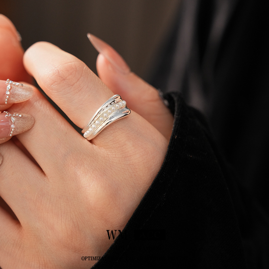 geometric open-end pearl ring temperament entry lux cold style all-match index finger ring niche high-grade exquisite bracelet