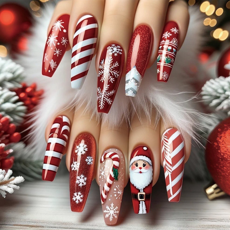 Foreign Trade Hot-Selling Red and White Snowflake Nail Art Stickers Christmas Nail Art Stickers Simple Plaid Nail Stickers Wearable Nail Wholesale