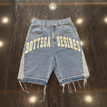 跨境美式街头字母刺绣复古牛仔短裤男y2k休闲刺绣骨头牛仔短裤