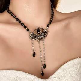 暗黑系重工宫廷风黑彩眼睛泪滴穿珠串轻奢项链优雅复古choker