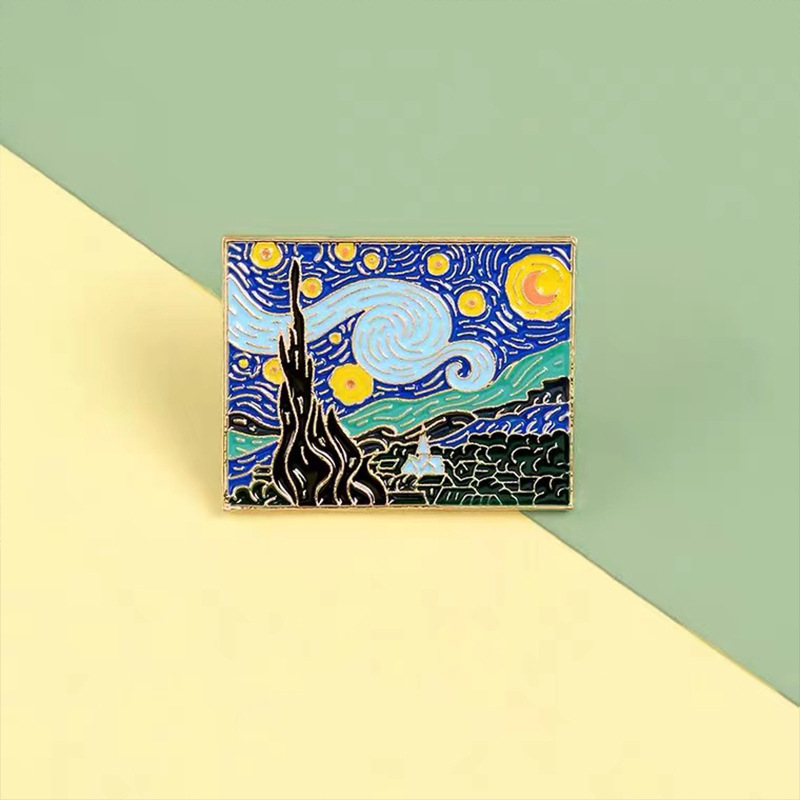 Van Gogh Starry Night Abstract Brooch Alloy Oil Painting Badge_voghion.com