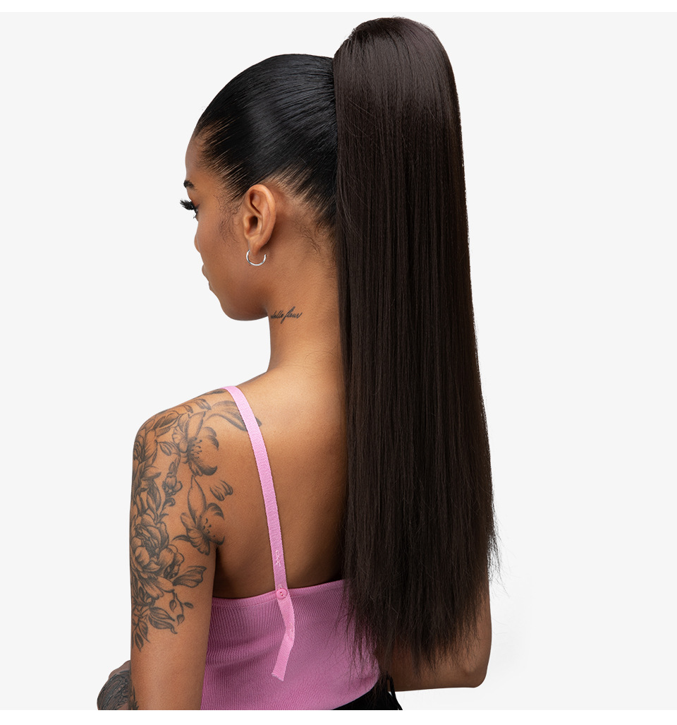 Sintētiski mati sievietēm ar gariem taisniem matiem, augsti pieaudzētiem aukliņu stila augstas temperatūras zīda viltus zirgaste_voghion.com