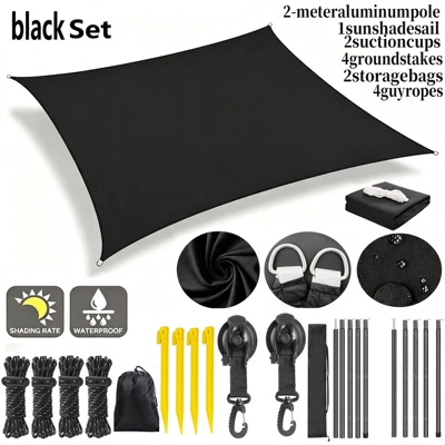 Avtomobil yan çətirləri — and UV-Proof Canopy - black-suction-cup-support-rod-set-2x2m