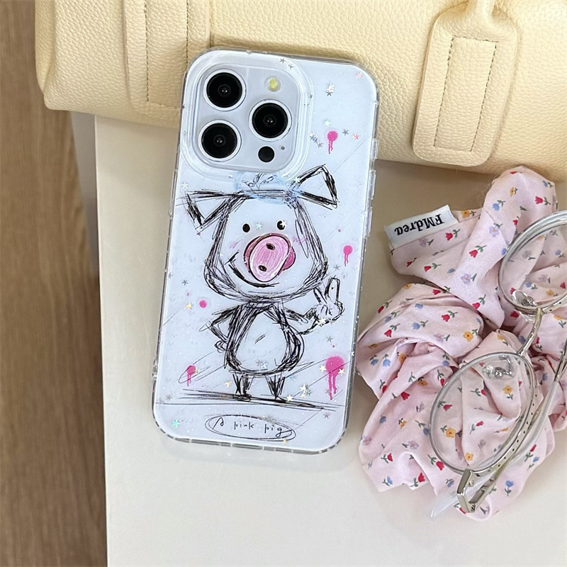 Lindo cerdo garabateado para iPhone15 Apple 16ProMax funda para teléfono móvil 14 nariz giratoria 13 mujer