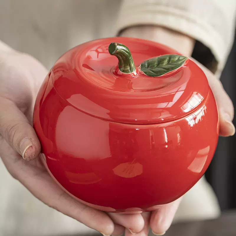 苹果茶叶罐喜糖罐大号事事如意陶瓷密封柿子罐婚庆中式喜糖盒批发