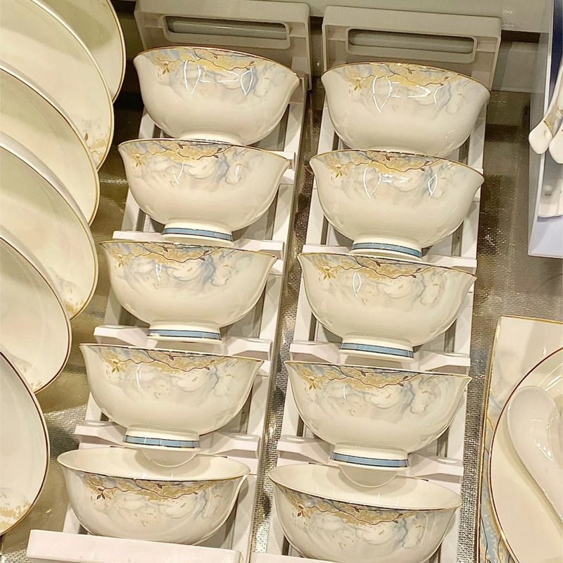 Jingdezhen Phnom Penh Rice Bowl Plate Glazed 2025 New Chinese Style Dishes Set Household Golden High-Value Bowl