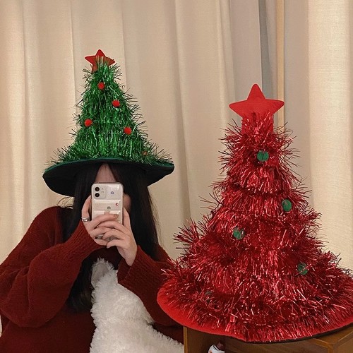Christmas decoration hat holiday party adult and children dress up headwear photo props green onion top Christmas hat