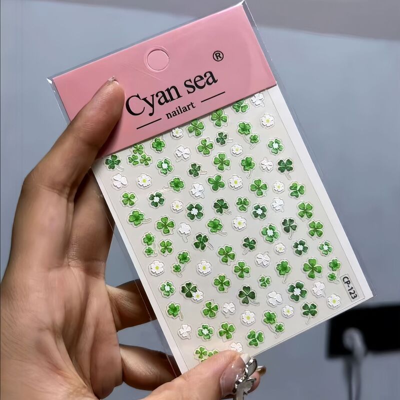 Shell Light Nail Art Stickers Xiaohongshu Popular Mobile Phone Nail Stickers Factory Wholesale Lucky Clover Decoration