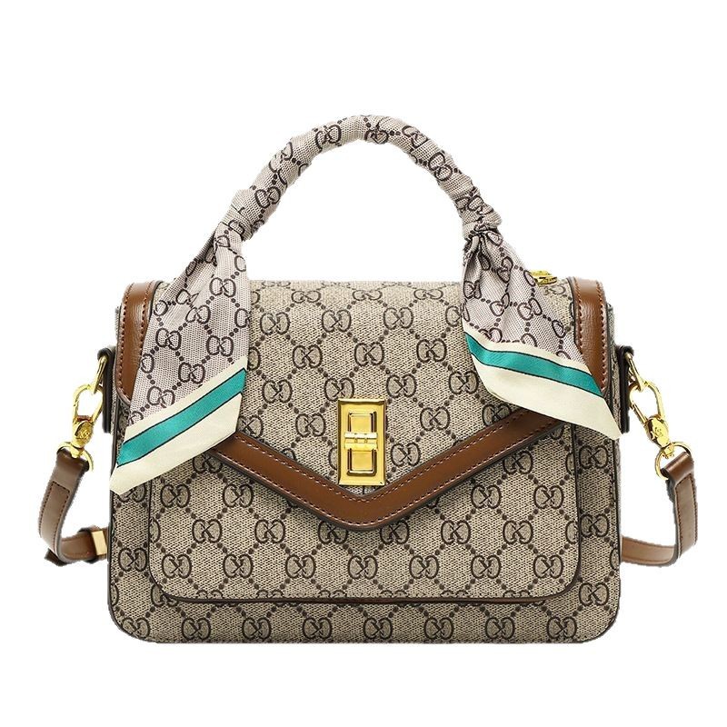 Túi đeo chéo nữ da thật dáng vuông nhỏ dung tích lớn họa tiết monogram — Cà phê/vàng đặc biệt, Cà phê/nâu, Màu kaki, Màu kaki 502