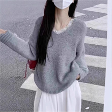 慵懒风蕾丝花边软糯针织衫毛衣女宽松百搭上衣2025秋冬季新款女装