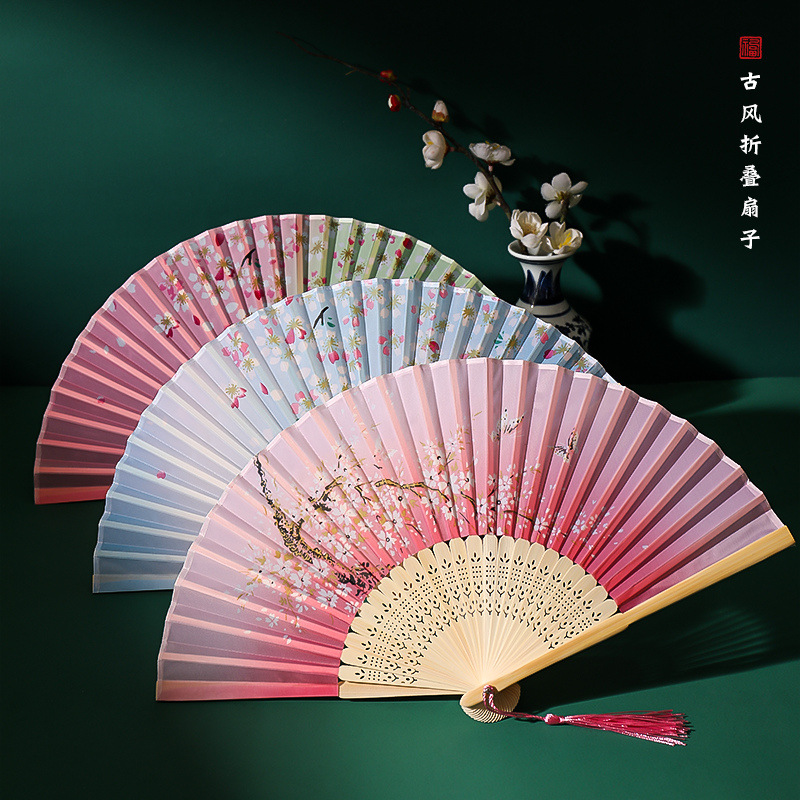 Ventilador de estilo antiguo, abanico plegable, estilo chino, Hanfu, cheongsam femenino, baile, niños, estudiantes, abanico plegable portátil de verano