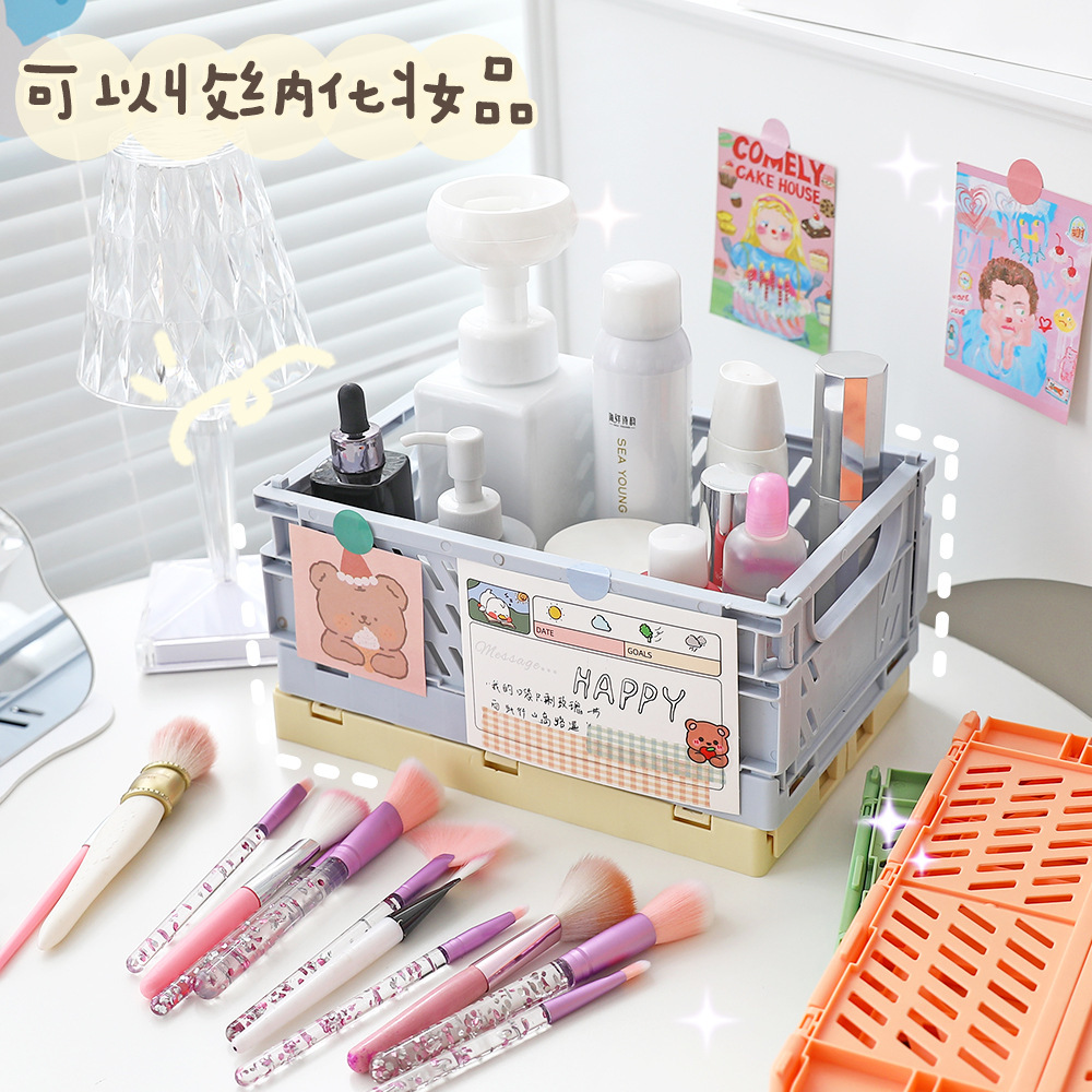 Minimalist Ins foldable plastic storage box student desk organizer basket adhesive stationery skincare storage basket