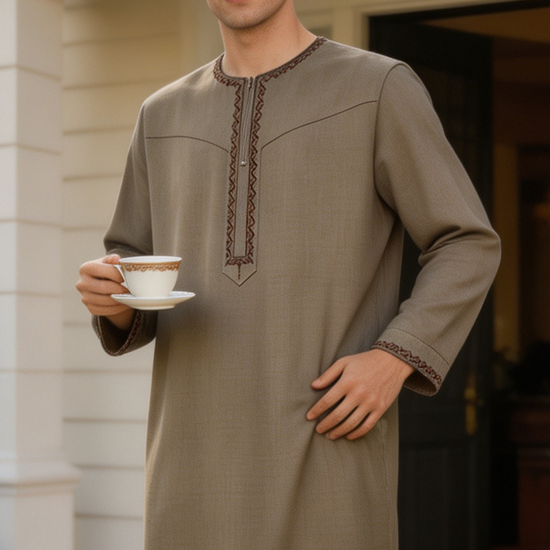 Best-selling men's long-sleeved robe with embroidered design, elegant and loose-fitting men's clothing, cross-border foreign trade, direct factory wholesale Best-selling men's long-sleeved robe with embroidered design, elegant and loose-fitting men's clothing, cross-border foreign trade, direct factory wholesale