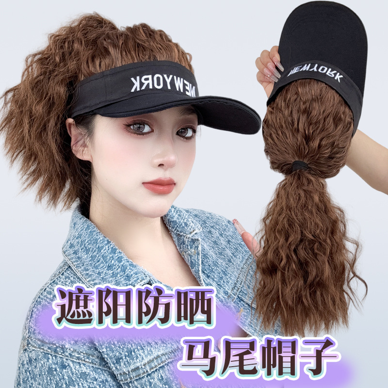 Cola de caballo sombrero de pelo rollo de lana nuevo verano sombrero fino moda estilo coreano moda protección solar cubierta de la cabeza completa