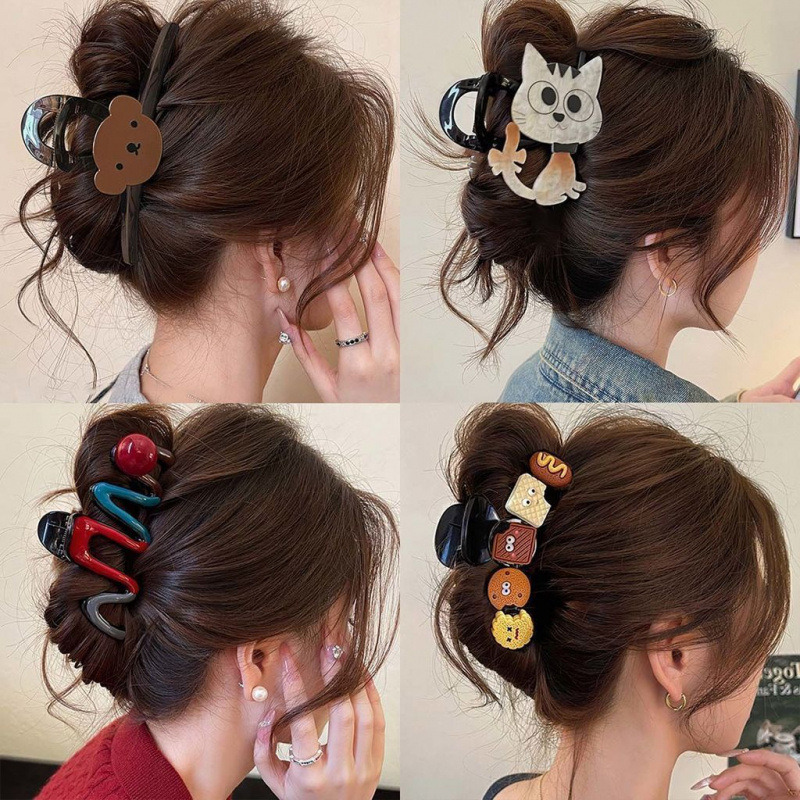 女性用のキュートでかわいいクマのヘアクリップ、2025年の新しいハイエンドのサメのヘアクリップ、後頭部のヘアクリップ、ヘアクリップ|undefined