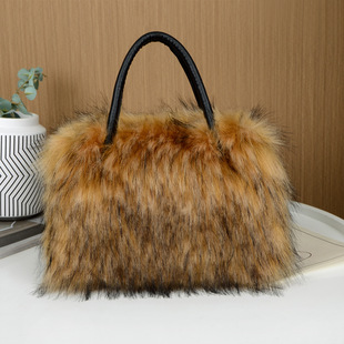 New European and American bag women's high-end square plush bag faux fur raccoon fur handbag large capacity tote bag