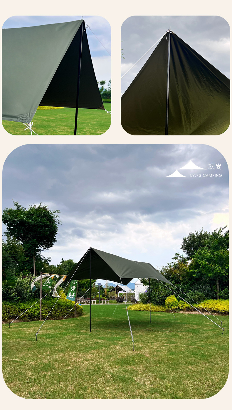 420D Titanium Black Glue Outdoor Hexagonal Square Canopy Tent Sun Protection and Rain Protection Portable Sunshade Camping Style Picnic Portable