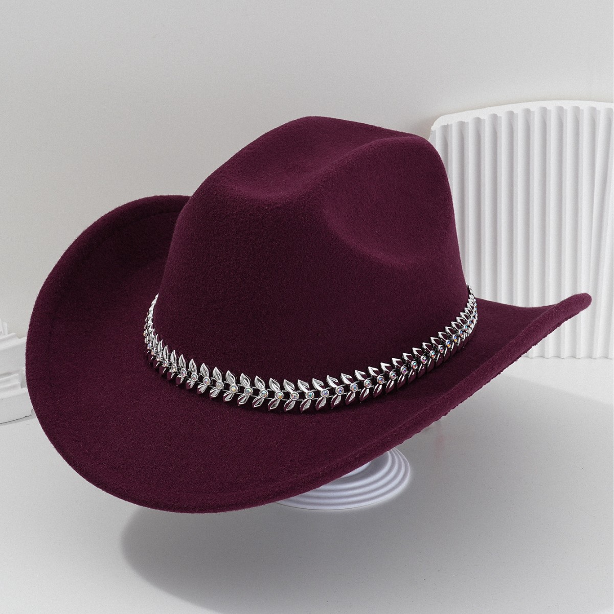 Panama French Cowboy Hat 3D Leaf Rhinestone Belt Accessory For Bonfire Parties Men And Women Top Hat_voghion.com