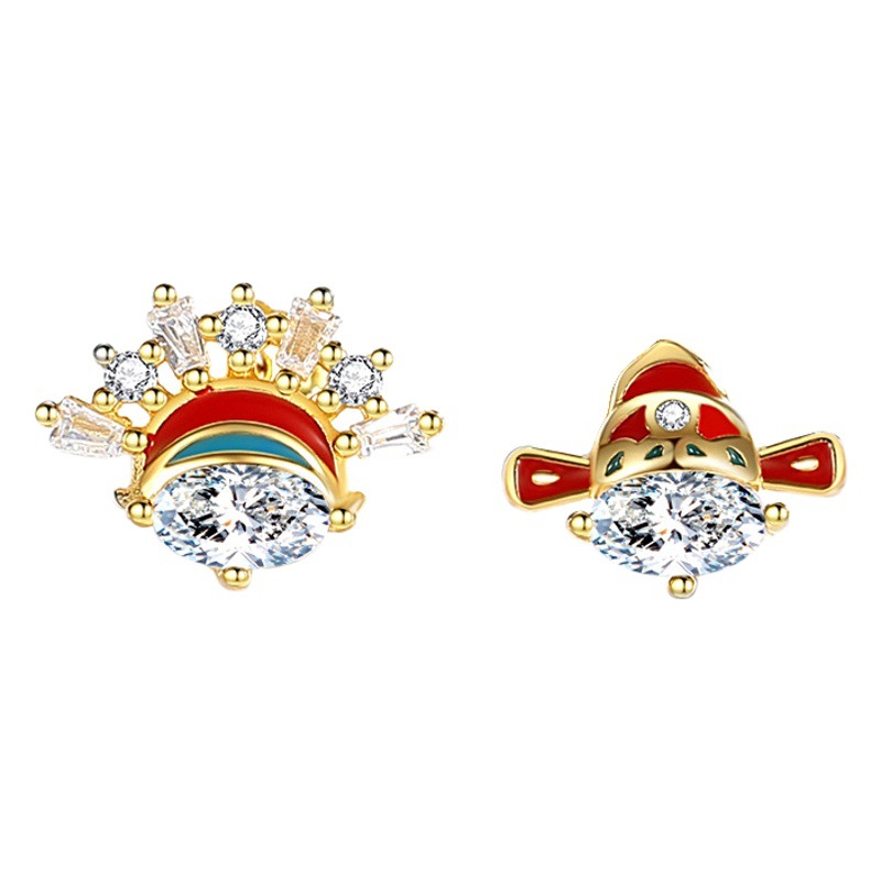 S925 plata estilo étnico creativo moda nacional Hua dan ópera elementos diamante-incrustado asimétrico Stud pendientes retro de las mujeres