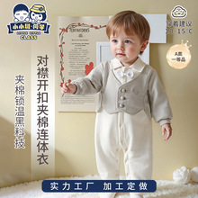 新生儿男女宝宝童趣薄棉连扣夹棉连体衣加厚保暖爬服婴儿秋冬连体