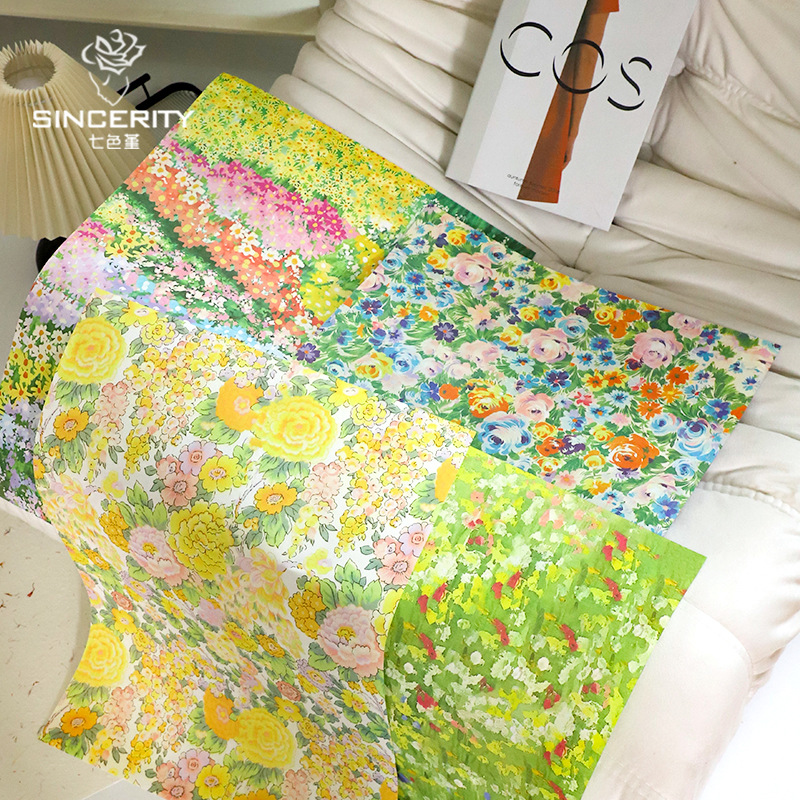 Papel de arte de flores de primavera de celebridades de Internet de siete colores Papel de estilo floral pastoral impermeable Papel de regalo de flores del día de la madre