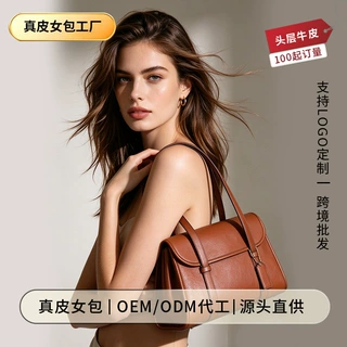 头层牛皮女包贴牌代加工支持打样真皮女包翻盖通勤枕头包定制跨境