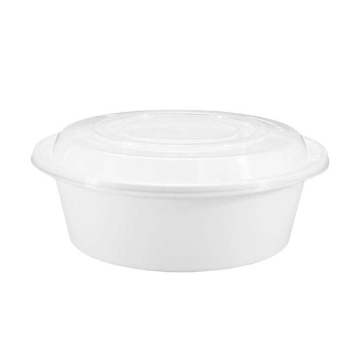 Baokang verde desechable caja de comida rápida caja de almuerzo redondo blanco de embalaje plástico desechable transparente para llevar embalaje Tazón