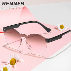 兒童新款切片無框米釘糖果色片圓框潮流時尚眼鏡夏日沙灘遮陽墨鏡