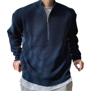 Autumn half zipper cardigan sweater men's Korean-style trendy handsome all-match stand collar sweater top turtleneck coat