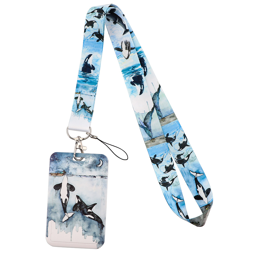 Tiburón ballena delfín teléfono móvil cordón titular de la tarjeta de doble cara tarjeta de autobús tarjeta de estudiante Certificado de exposición anti-perdido titular de la tarjeta de estuche rígido